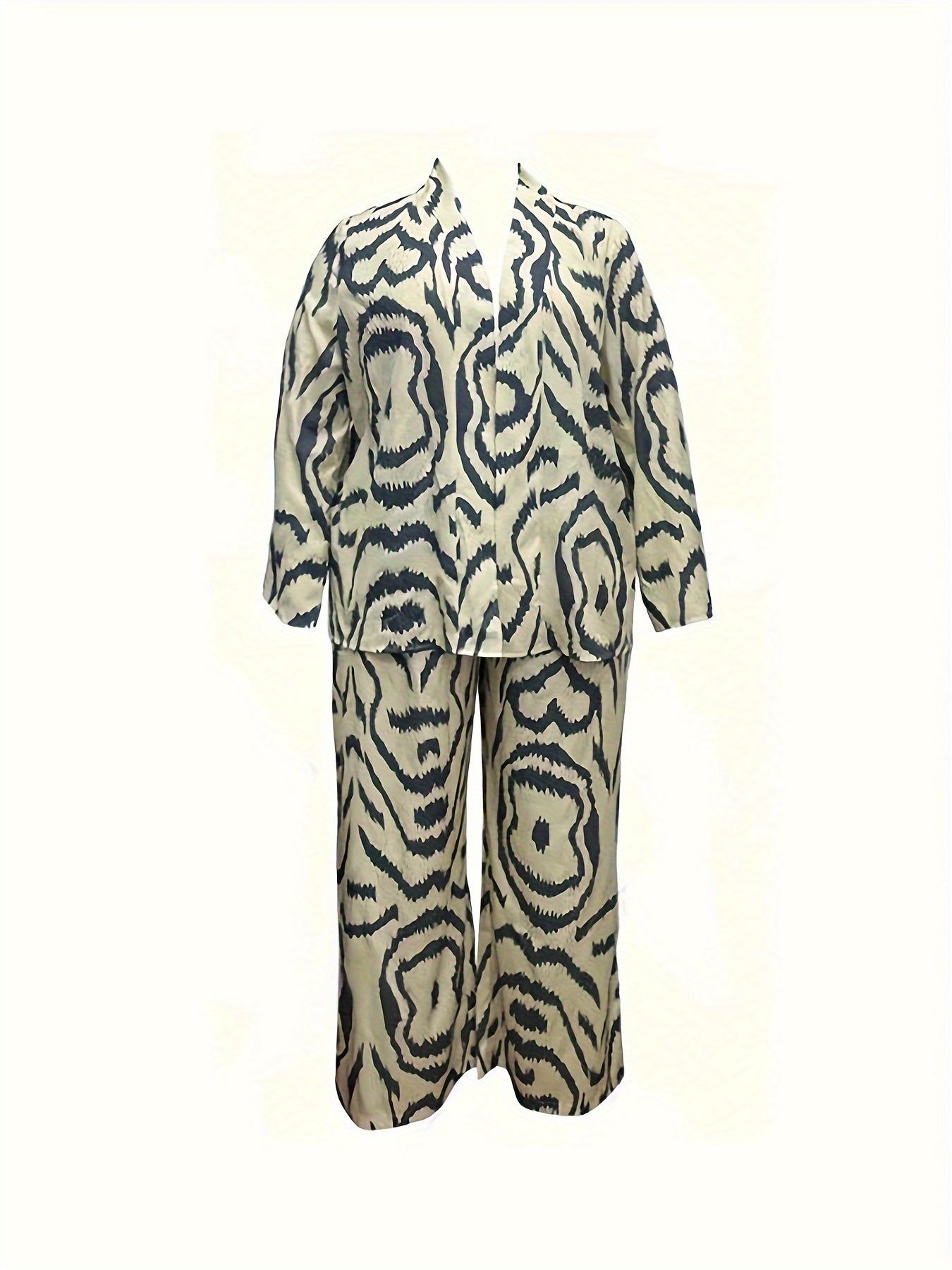  Print Long Sleeve Cardigan & Wide Leg Pants Set