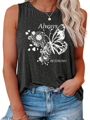  Butterfly Print Tank Top Stretch Sleeveless Tee