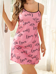 Heart Print Cami Pajama Dress with Fungus Trim