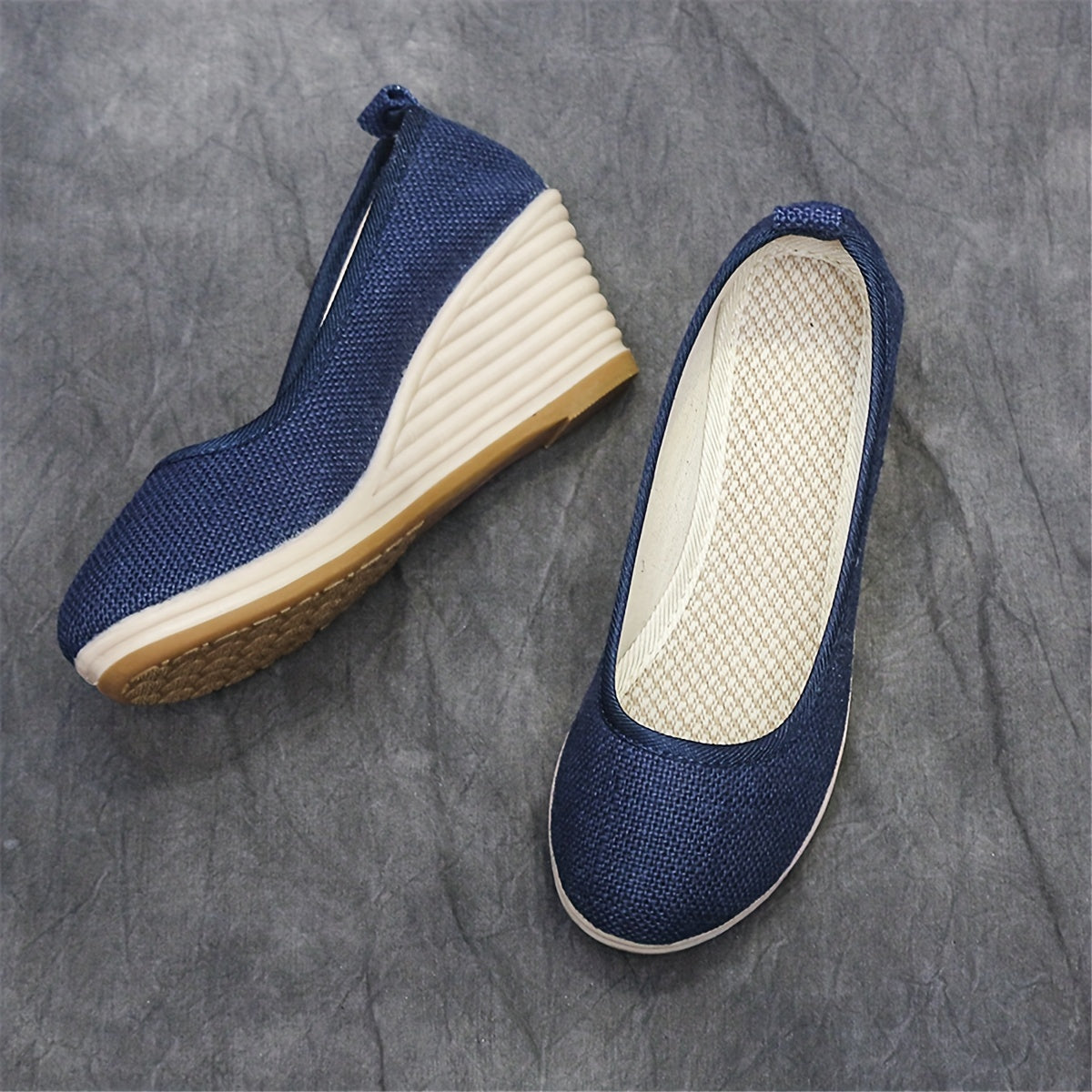 Women's Mesh Wedge Shoes Soft Sole Slip On Linen Heels