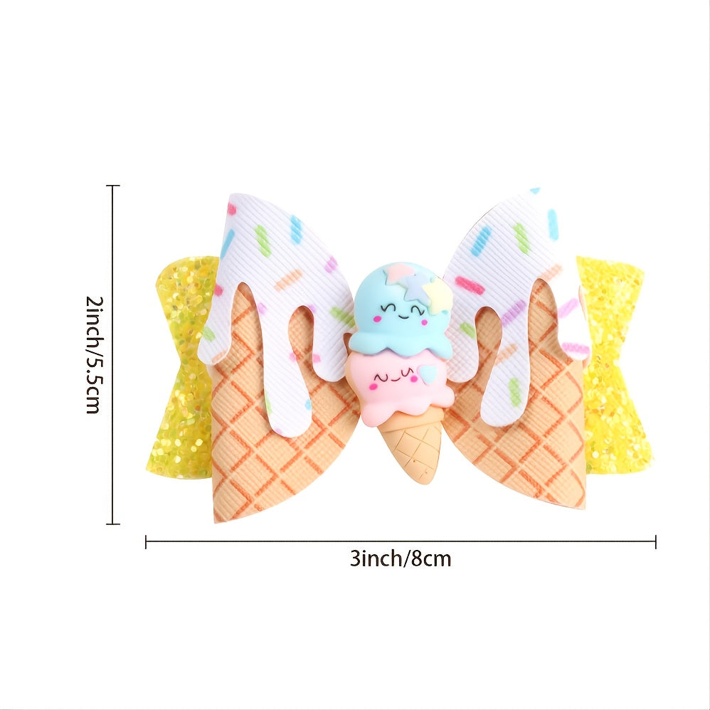 Ice Cream Glitter Hair Bowknot Clip for Girls