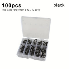 100pcs Fishing Hooks 10 Sizes Circle Barbed Hooks High Carbon Steel