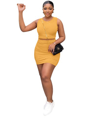 Solid Skirt 2 Piece Set Casual Crew Neck Tank Top & Bodycon Skirt