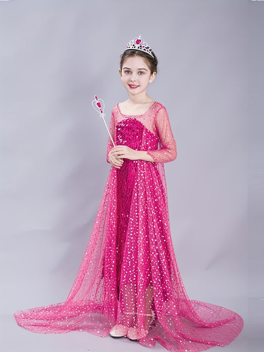 Princess Dress & Accessories Set with Sequin Decor Mesh Cloak