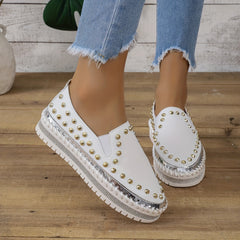 Metal Rivet Decor Preppy School Skate Shoes Flat Lightweight Loafers