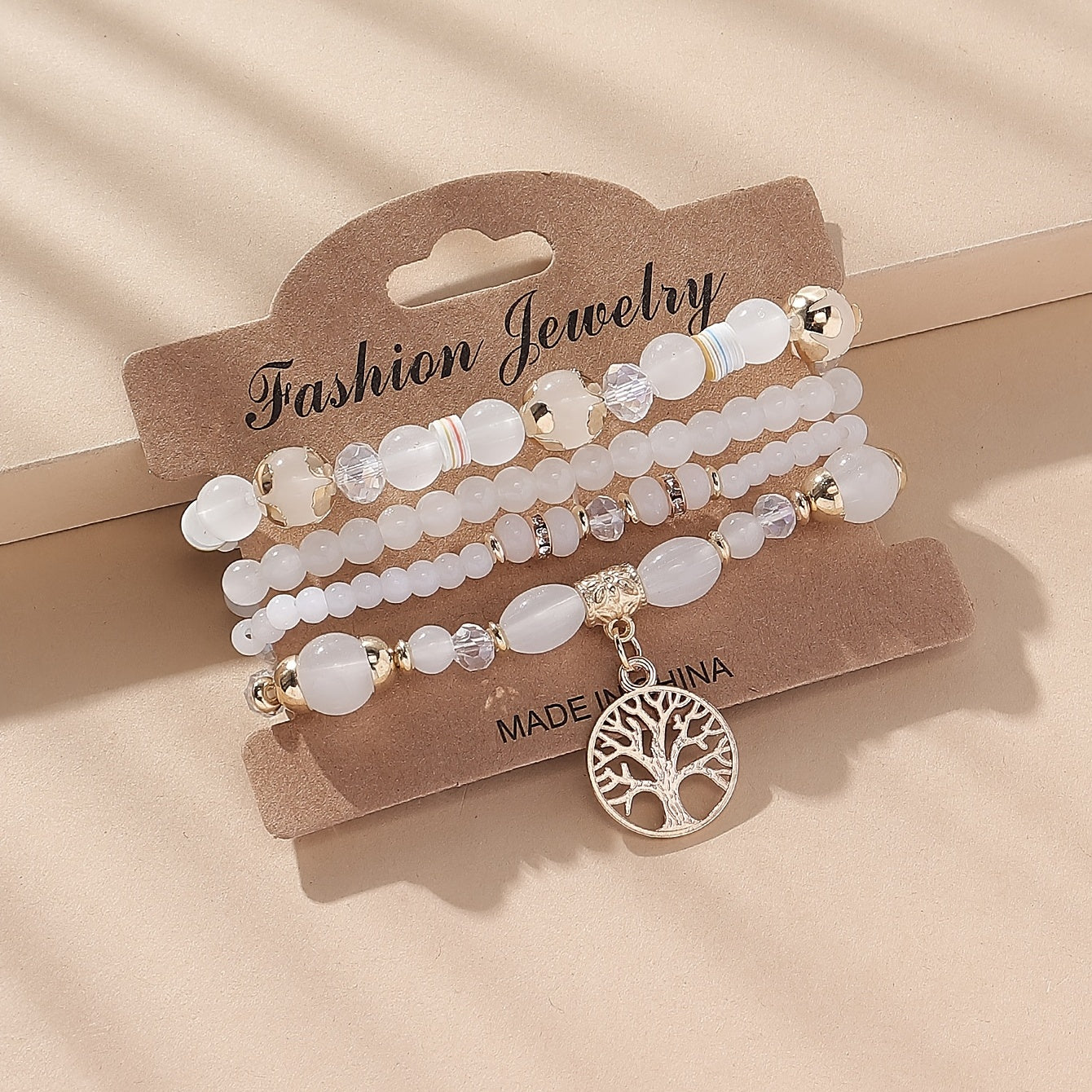 Tree Of Life Beads Bracelet Set 4 Pcs Stretch Pendant Bangle Wrap Hand Jewelry