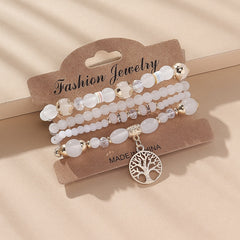 Tree Of Life Beads Bracelet Set 4 Pcs Stretch Pendant Bangle Wrap Hand Jewelry