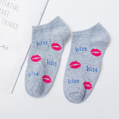 5 Pairs Red Lip Pattern Low Cut Ankle Socks Women's Stockings