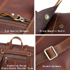 Vintage Leather Backpack Casual Schoolbag Functional Backpack
