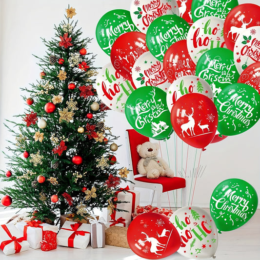 Christmas Party Balloon Set Green Red Reindeer Tree Prints Festive Deco