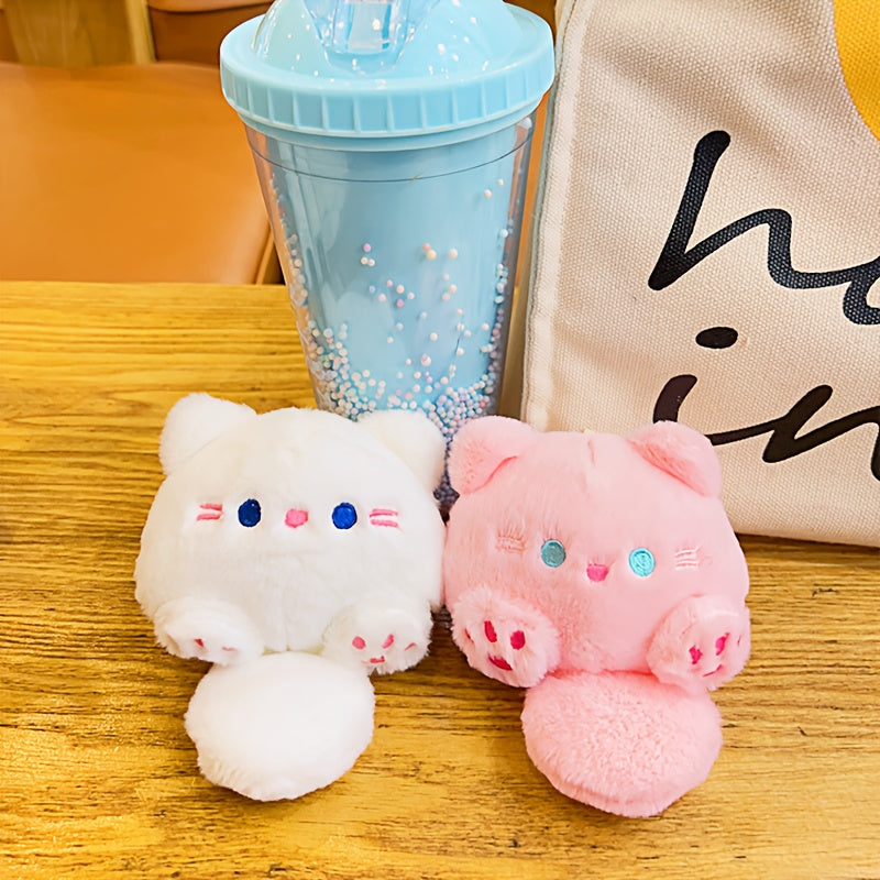 Plush Cat Doll Keychain with Golden Keyring - Adorable Kitty Plush Toy