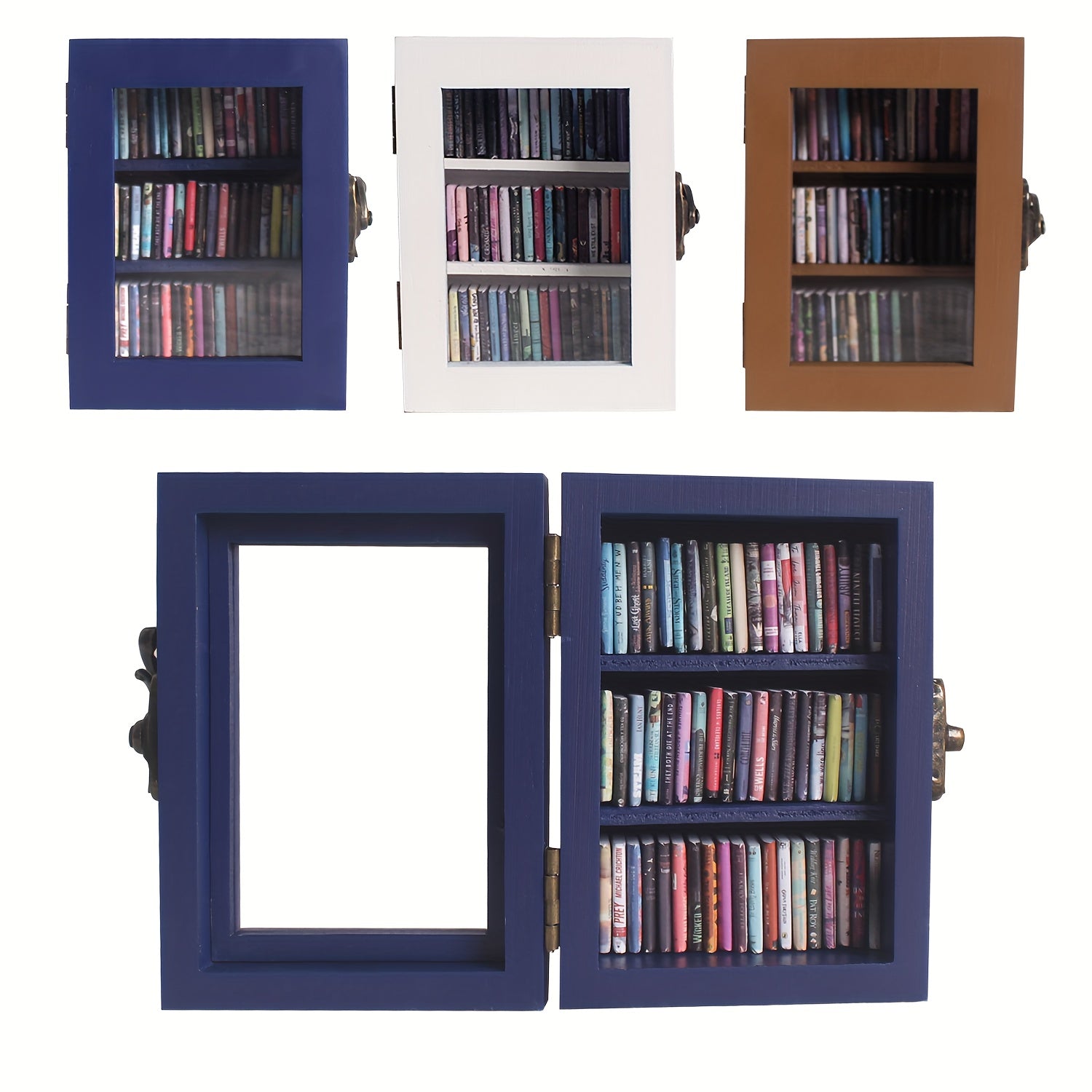 60pcs Tiny Wooden Books Set with Mini Bookshelf, Anxiety Relief Fidget Toy