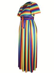  Colorful Stripe Crop Top & Maxi Skirt Outfit Set