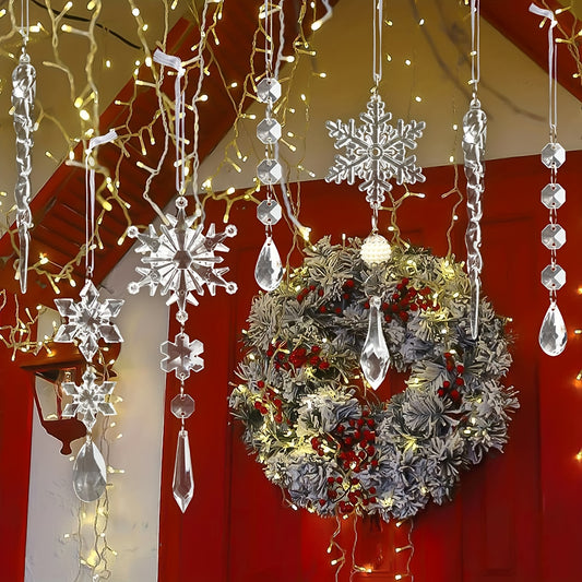10pcs Acrylic Snowflakes Icicle Hanging Decoration Christmas Tree Supplies