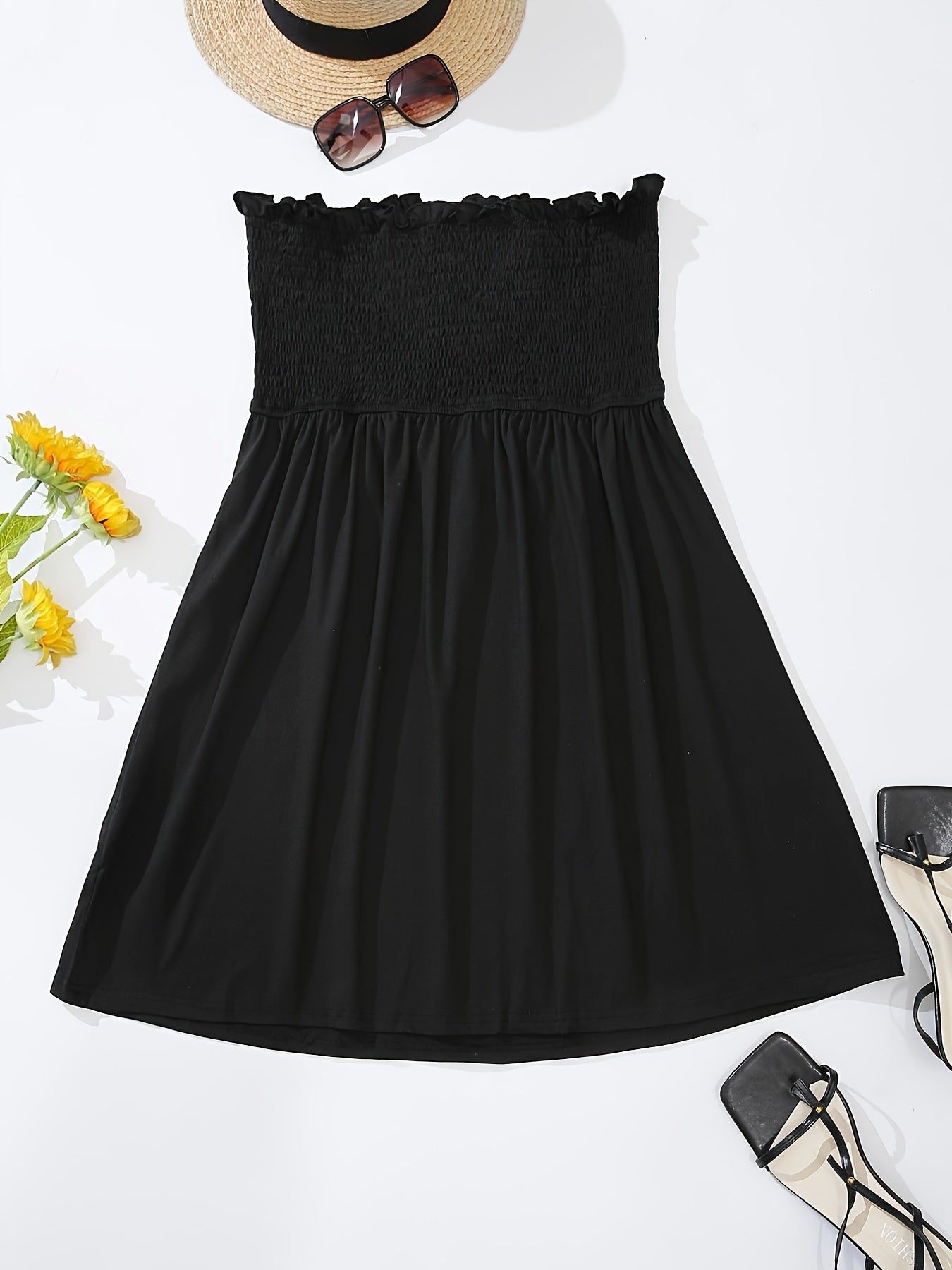 Solid Off Shoulder Strapless Dress Plus Size Women's Medium Stretch Casual