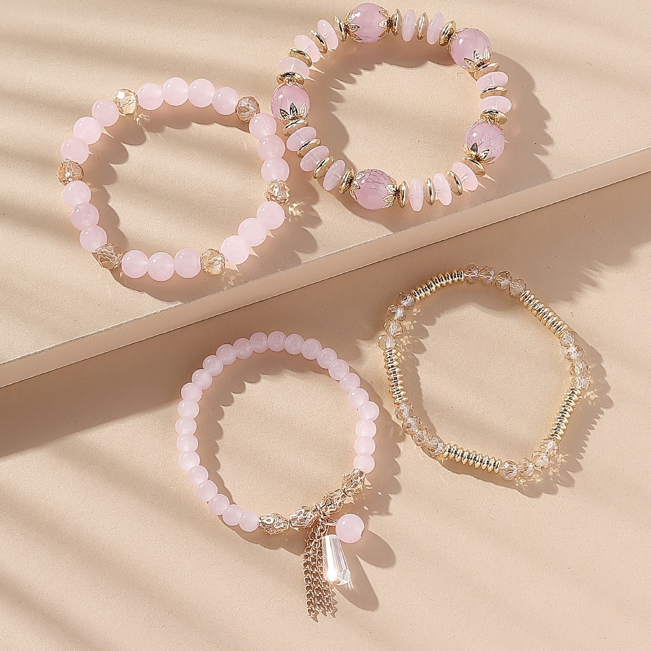 4 Pcs Crystal Beaded Boho Bracelet Set Women's Jewelry Gift