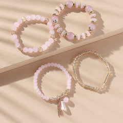 4 Pcs Crystal Beaded Boho Bracelet Set Women's Jewelry Gift