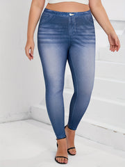 Women's Plus Denim Print High Rise Skinny Trousers