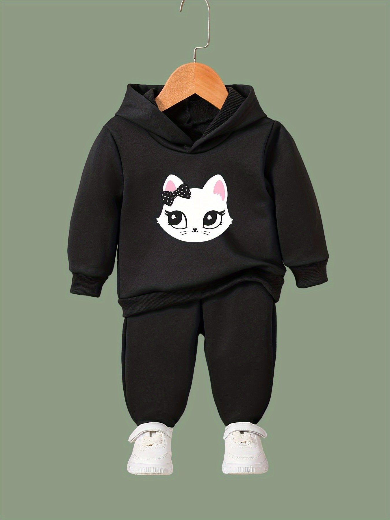 Casual Cat Print 2pcs Girls Outfits For Sports Spring Fall Outdoor Gift