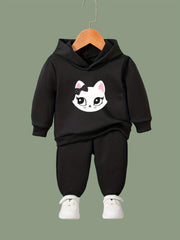 Casual Cat Print 2pcs Girls Outfits For Sports Spring Fall Outdoor Gift