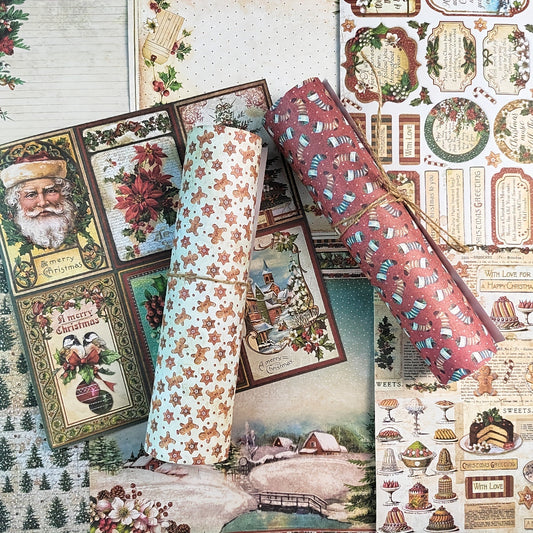 Vintage Merry Christmas Santa Claus Scrapbook Papers - 12pcs Pack