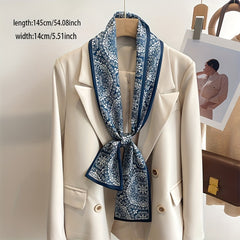 Flower Print Long Scarf Satin Ribbon Neckerchief Classic Twilly Scarf