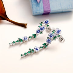 Emerald Synthetic Gem Flower Chain Dangle Earrings
