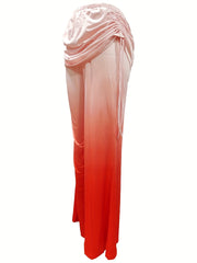 Plus Ombre Print Foldover Waist Drawstring Ruched Flared Leg Pants