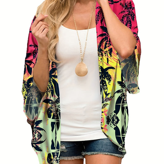 V Neck Print Cover Up Shirt Loose Fit Kimono