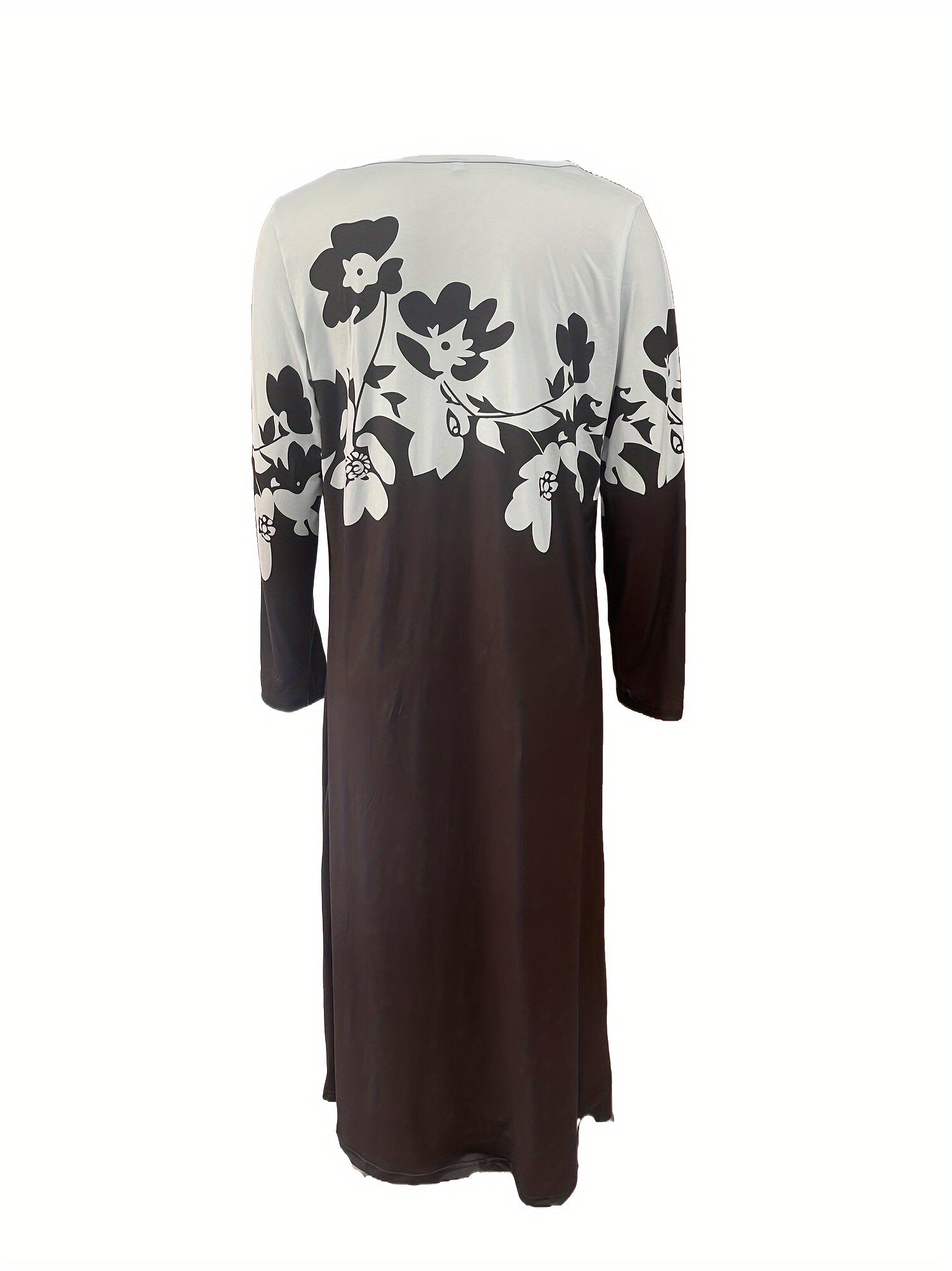  Floral Print Maxi Dress Round Neck Long Sleeve