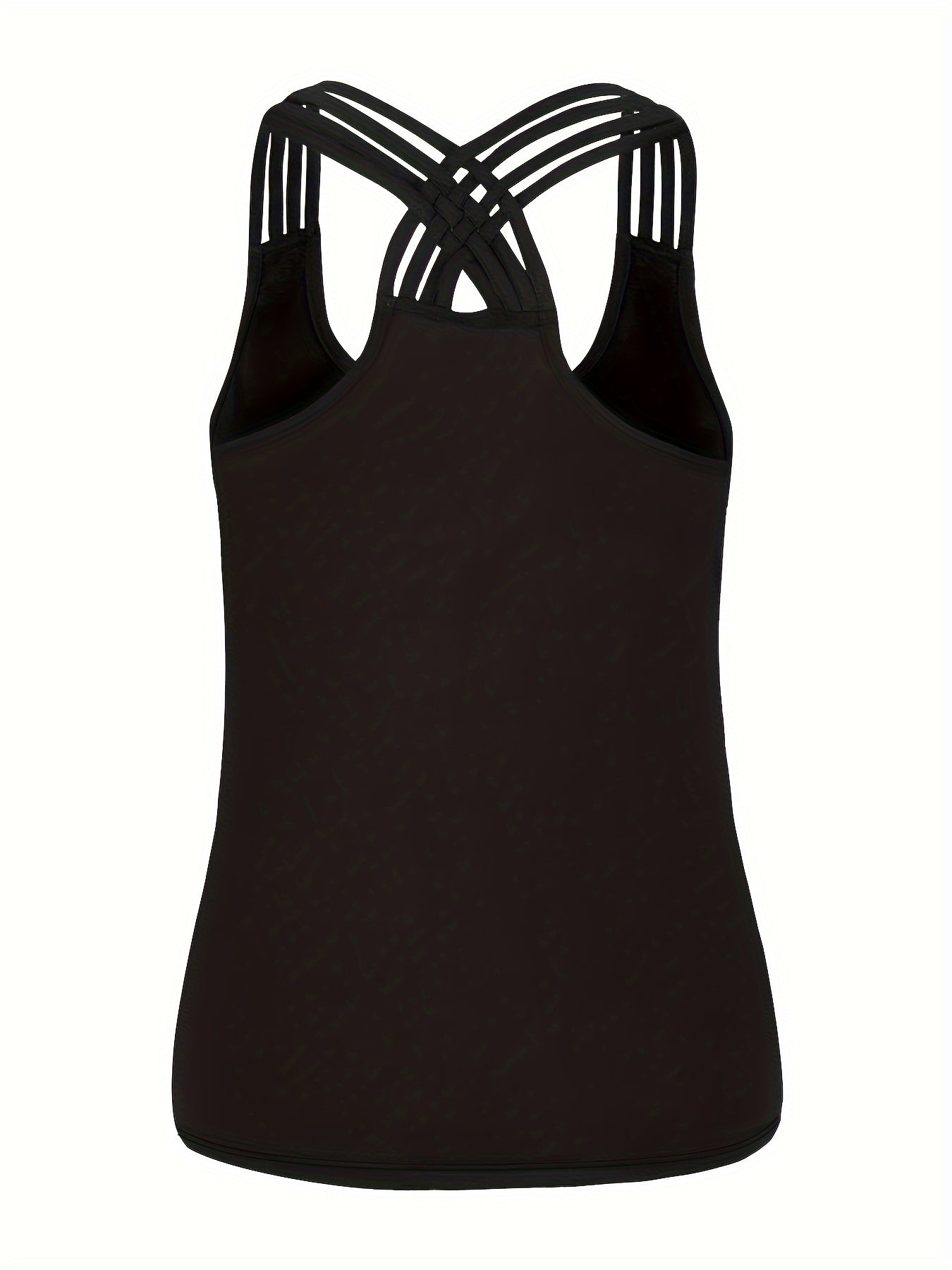  Casual Tank Top Plain Round Neck Split Strap Back Cross Tank