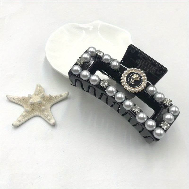 Camellia Flower Hair Claw Clip Acrylic Banana Clip Faux Pearl Jaw Clamp
