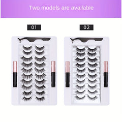 10 Pairs Magnetic Eyelashes Kit With 2 Magnetic Eyeliners & Tweezer