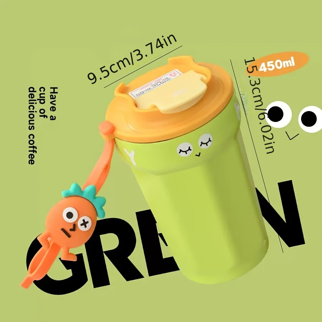 450ml Solid Coffee Cup Cartoon Strap Stainless Steel Water Cup