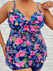  Vacay Tankini Set Floral Print Ruched Tie Front Top & Shorts Swimsuit