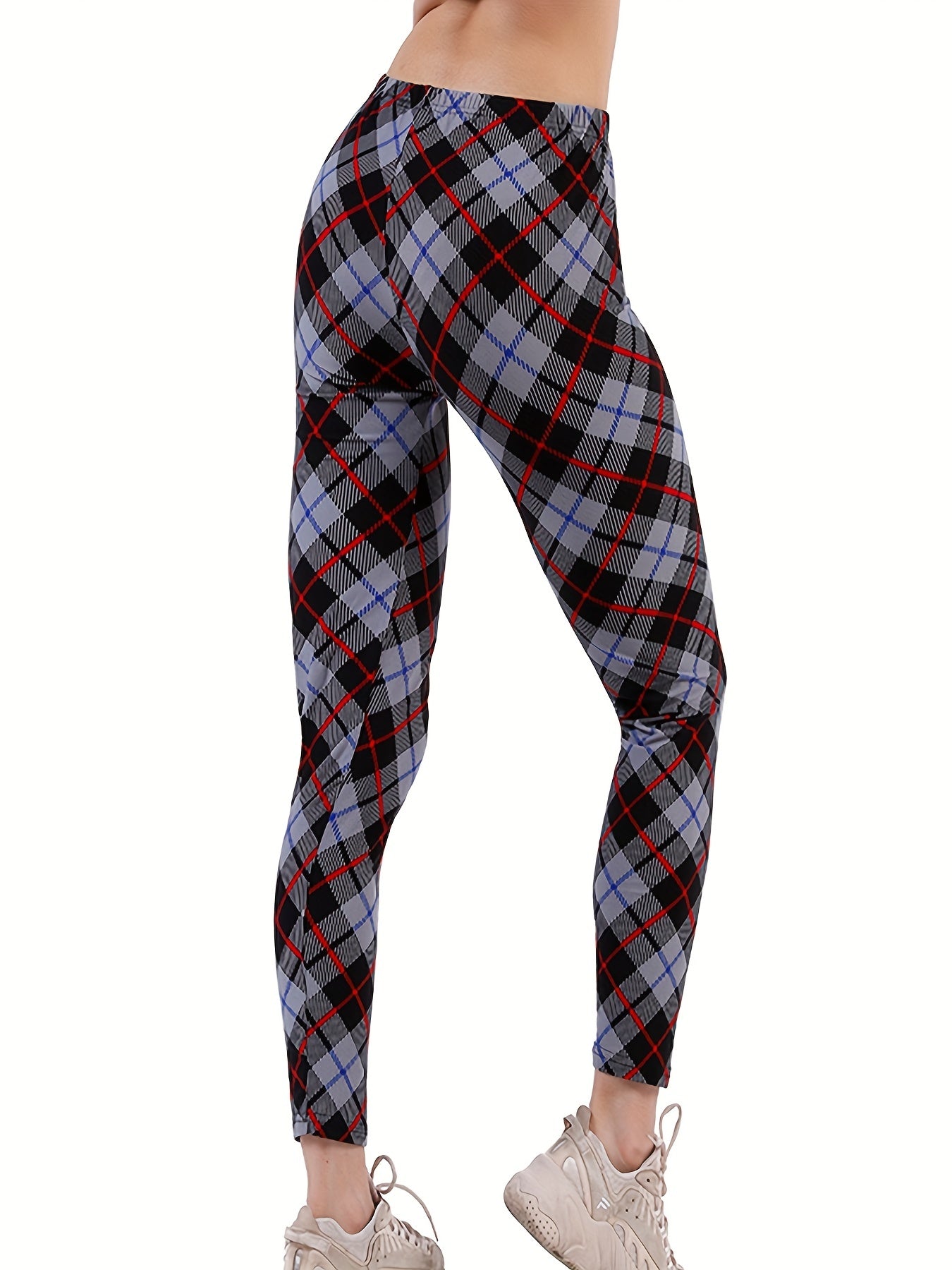 Plaid Print Leggings High Waist Slim Leggings