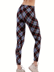 Plaid Print Leggings High Waist Slim Leggings