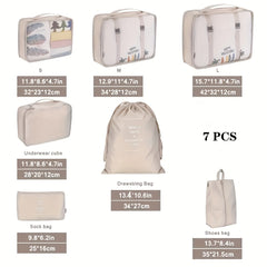 7pcs Solid Zipper Packing Cubes Lightweight Multifunctional Luggage Bags