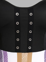  Plaid Print Grommet Sweetheart Neck Dress