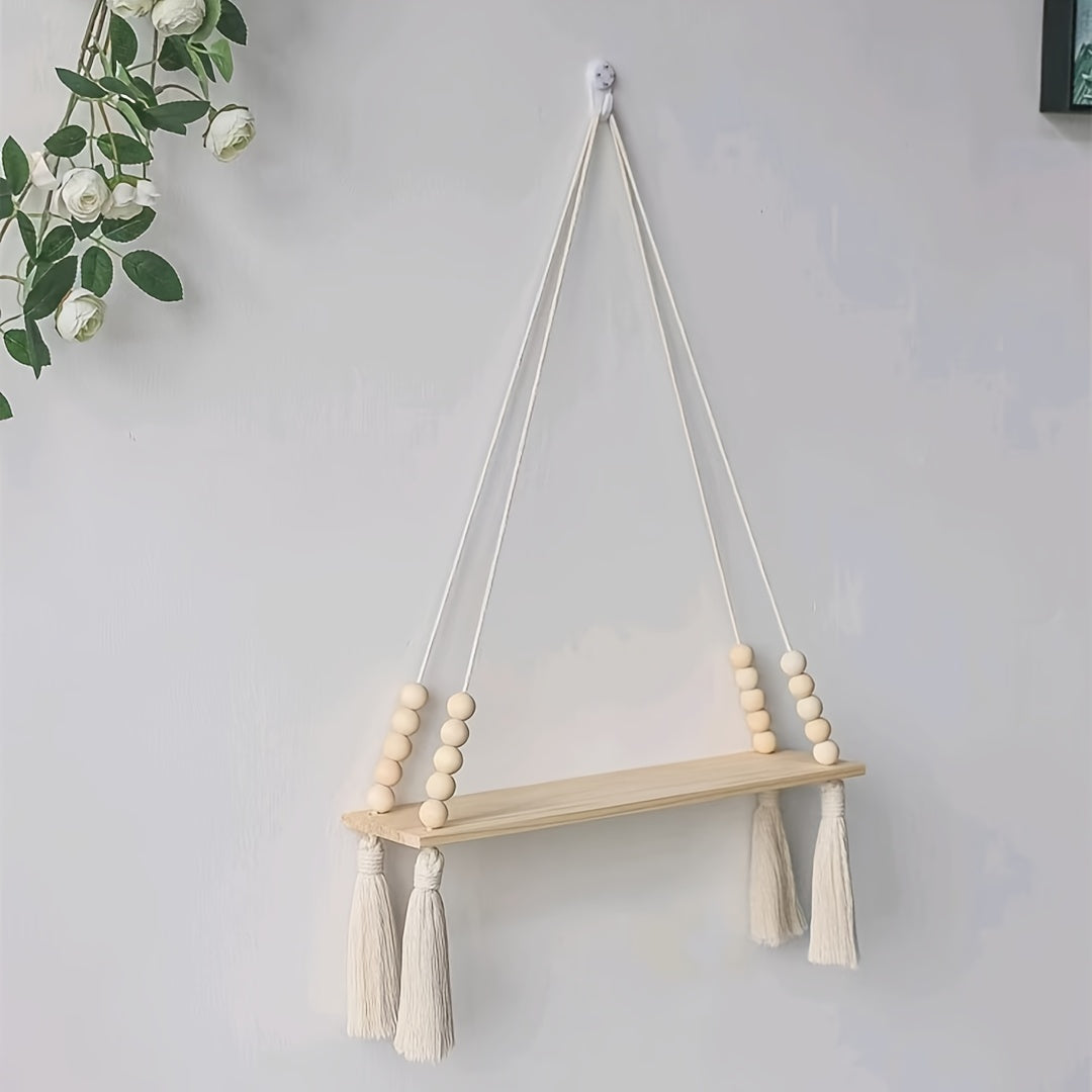 Tassel Woven Wall Hanging Shelf Board Home Bathroom Bar Decor