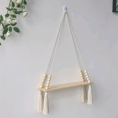 Tassel Woven Wall Hanging Shelf Board Home Bathroom Bar Decor