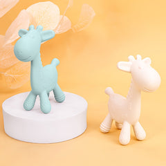 Giraffe Silicone Teether 2pcs Pink Green, Dishwasher Safe Sensory Chew Toys