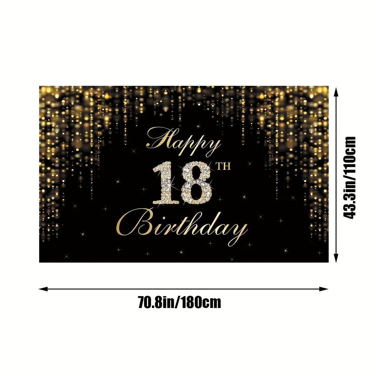 18th Birthday Decorations Backdrop Banner Golden Happy 18th Birthday Decoration