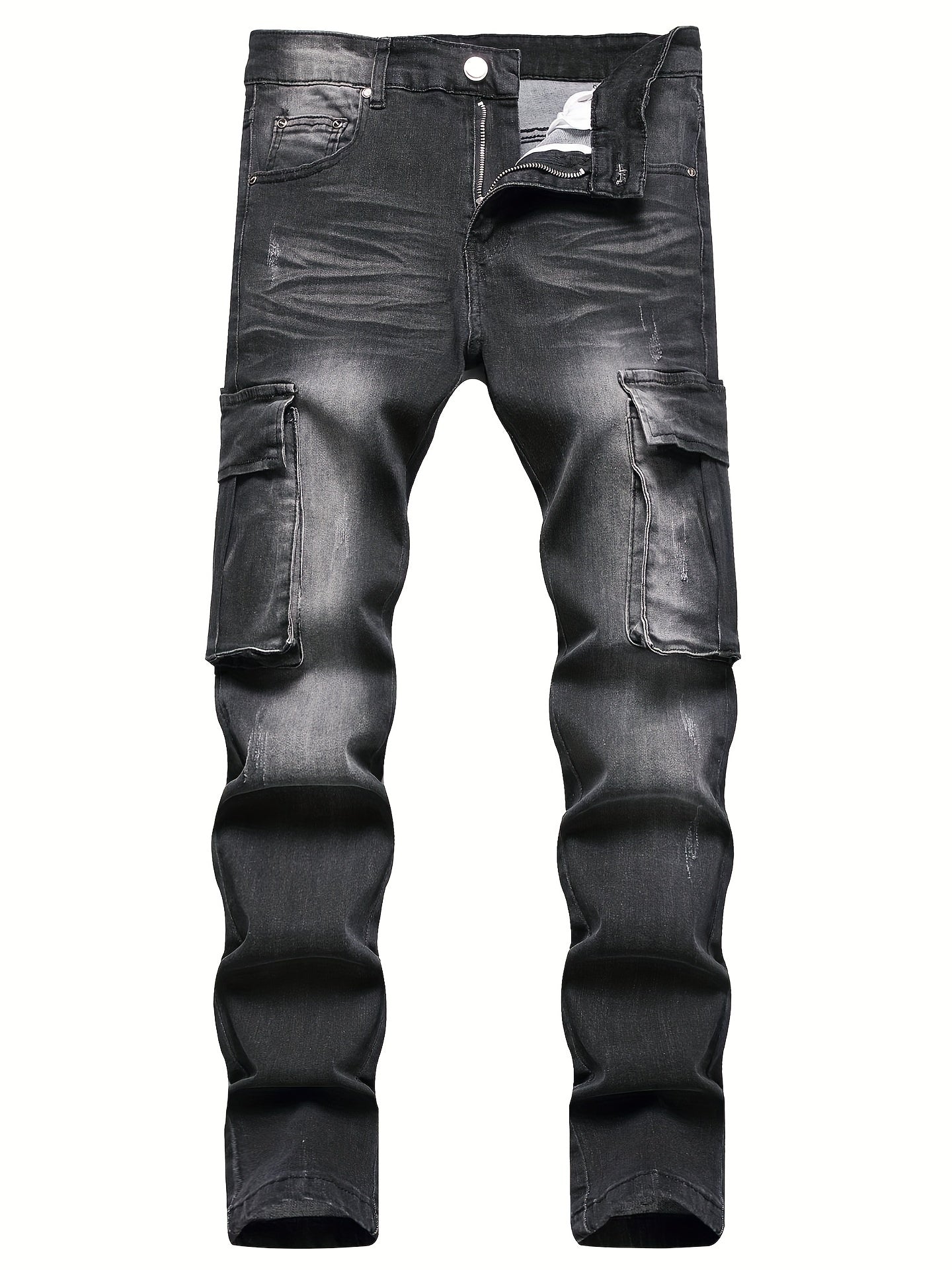 Men's Slim Fit Biker Jeans Stretch Cargo Denim Pants