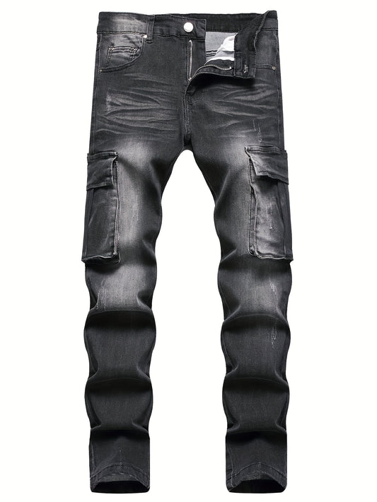 Men's Slim Fit Biker Jeans Stretch Cargo Denim Pants