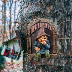 Garden Gnome Statue Elf Window Gnome Figurine Outdoor Patio Balcony Decor