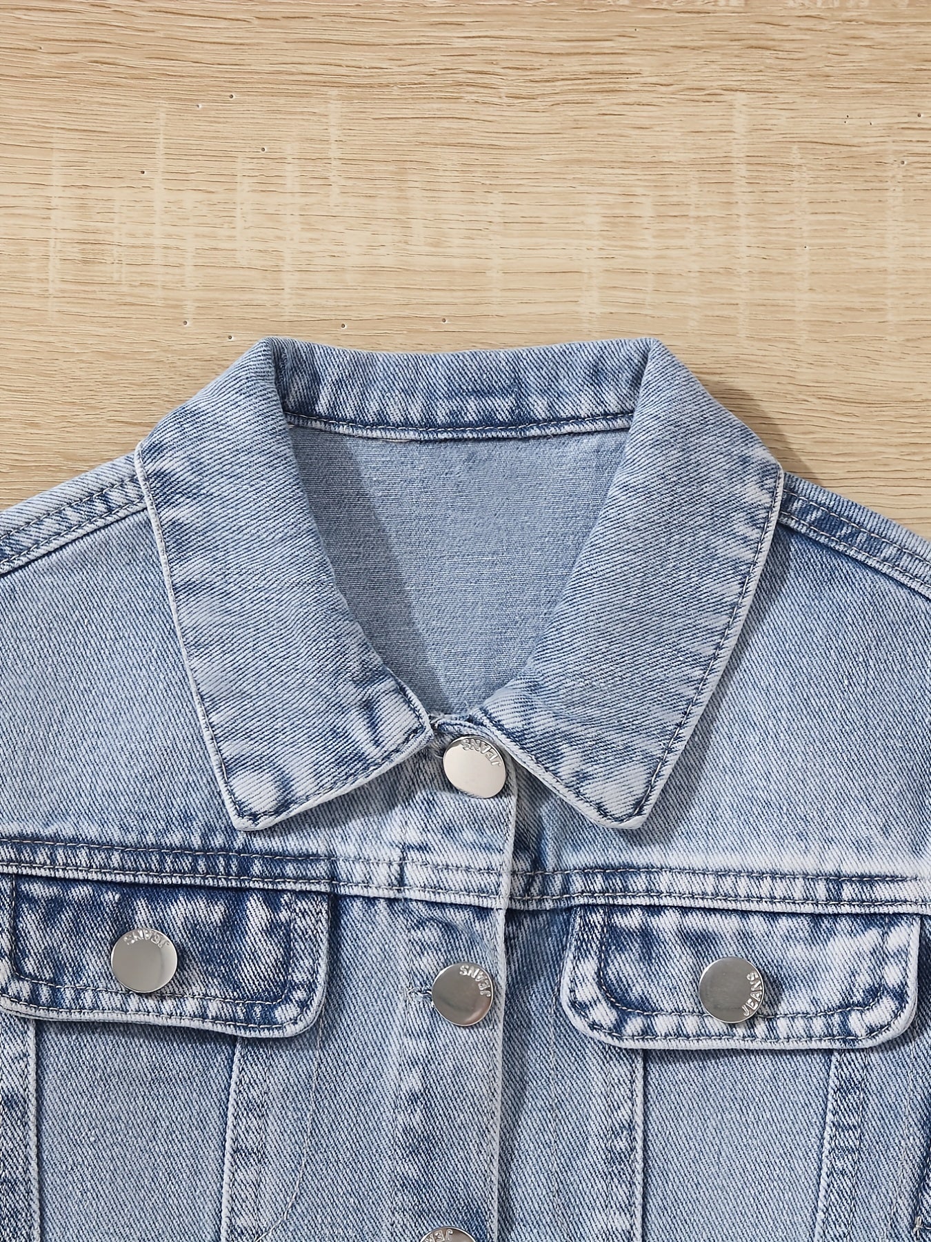Girls' Denim Button Down Jacket, Collared, All Seasons