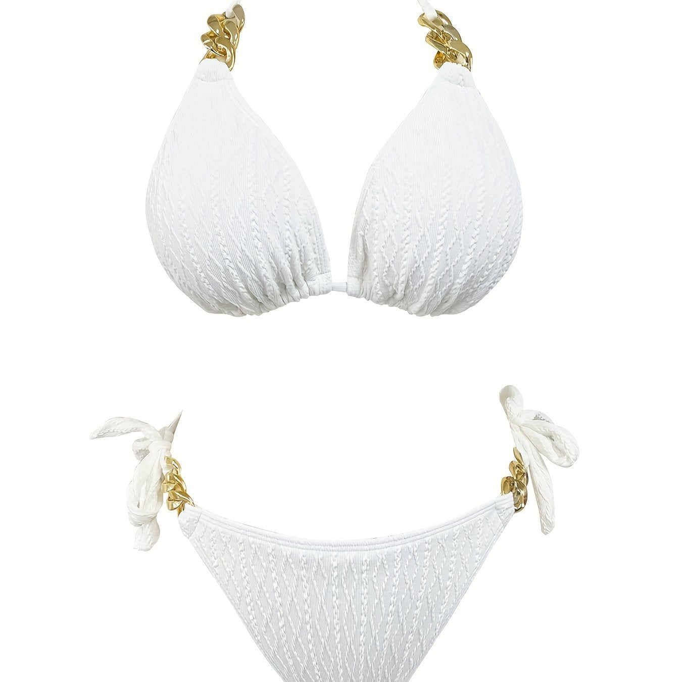  Chain Linked Halter Bra & Panty Swimsuit Set