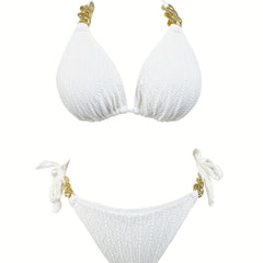  Chain Linked Halter Bra & Panty Swimsuit Set