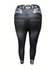  Denim & Butterfly Print High Rise Leggings